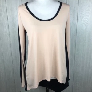 BCBG MaxAzria Tunika Oberteil Langarm High Low Hem U-Ausschnitt Color Block Gr. SM - Bild 1 von 6