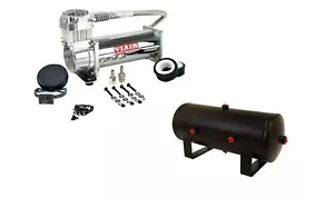Viair 444C Single Chrome Compressor W/ 2 Gallon 6 Port Steel Air Tank - Picture 1 of 11