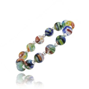 Murano Glass Millefiori Bracelet with Silver Beads - Picture 1 of 3