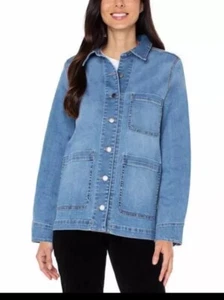Well Worn Womens Jacket Light Blue Denim Chore Pockets Stretch Comfort - Picture 1 of 6
