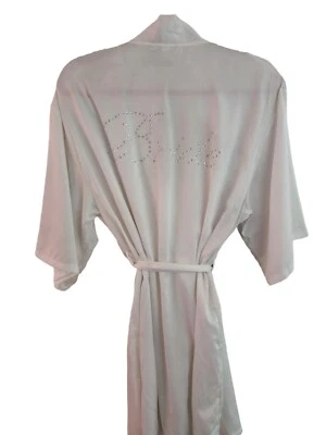 Kimono satinado blanco prepararse bata de novia talla M/L cristales brillantes Foto 1 de 4