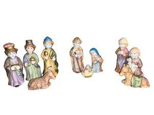 Nativity Set with Child Faces Set of 10 Religious Ceramic Figurines - Picture 1 of 13