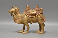 5.5" Chinese Old dynasty Antique bronze 24k gilt Gem inlay camel Statue