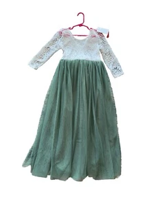 PEONY LACE FLOWER GIRL DRESS IN SAGE Size 7-8 Years Green And White - Picture 1 of 8