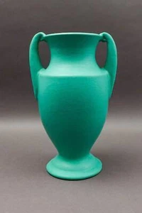 Phaltzgraff York, PA 146 Vintage Arts & Crafts Green Pottery Handled Vase 12.5" - Picture 1 of 9