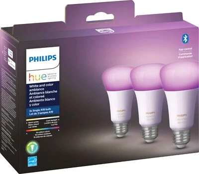 Philips Hue White & Color Ambiance A19 Bluetooth LED Smart Bulbs (3-Pack) - Image 1 of 4