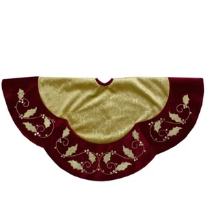 Northlight 34315038 48 in. Velvet Christmas Tree Skirt Gold & Burgundy - Picture 1 of 1