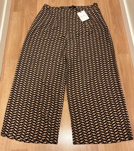 Who What Wear geometrische Damenhose hoher Bund weites Bein Größe 16 schwarz/braun - Bild 1 von 9