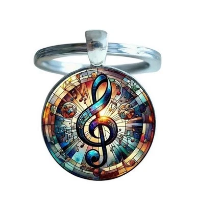 Porte-clés, bijou de sac cabochon imprimé clé de sol musique. - Photo 1/4