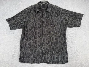 Cambridge Classics Shirt Adult Large Black White Bamboo Floral Leaf 100% Rayon - Picture 1 of 15