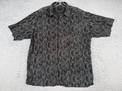 Cambridge Classics Shirt Adult Large Black White Bamboo Floral Leaf 100% Rayon - Image 1 of 4