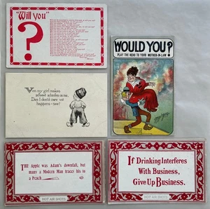 1900s Comic Romance "WILL YOU" Dutch Boy "WOULD YOU" CARMICHAEL Hot Air Shots - Picture 1 of 12