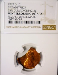 1979d NGC ERROR Off Center + BIG CLIPPED Lincoln Cent BU + Det. Coin O/C Clip NR - Picture 1 of 6