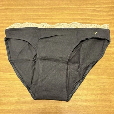 Victoria’s Secret Cotton Flat Lace Bikini Panties Black XS NWT Comfortable Fit - Image 1 of 4