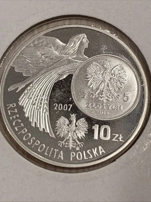 2007 Poland 10 Zlotych NIKE History of Polish Zloty, Dzieje Zlotego, Silver Coin - Image 1 of 2