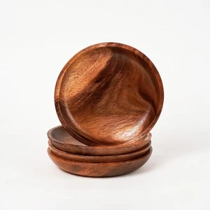 Platos de madera - Platos de cena de madera de acacia de 6 pulgadas para comida, ensalada o filete -... - Imagen 1 de 8