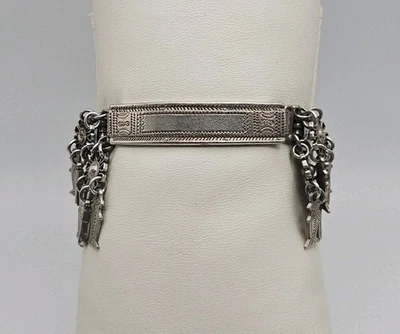 Sterling Silver Antique Victorian Albertina Flower Fish Charm Chain Bracelet - Image 1 of 4