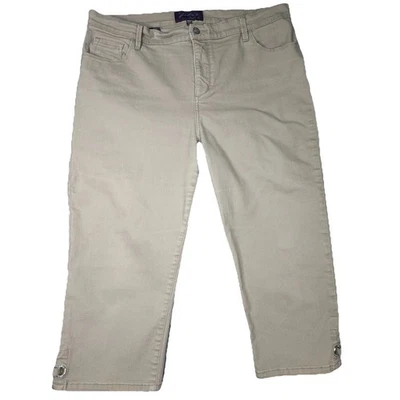 NYDJ Crop Women’s 16 W Plus  Khaki Denim Rhinestone Vent 16W Stretch Capri Pants - Image 1 of 4