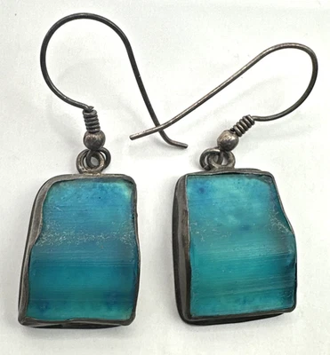 Pendientes de cristal romano de plata de ley firmados Mn Israel cuelgan Foto 1 de 4