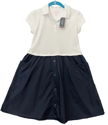 Vestido polo manga corta uniforme escolar para niñas Nautica 12-14 blanco/azul marino nuevo con etiquetas Foto 1 de 4