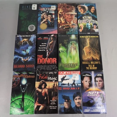 12 SEALED VHS TAPE LOT - Horror Thriller Sci-Fi Action Aliens Top Gun Blood Surf - Image 1 of 4