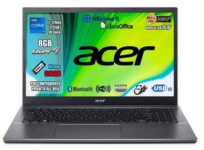 NOTEBOOK ACER INTEL I7-1255U 8GB RAM 512GB SSD 15.6 W11 PRO PN:NX.EH9ET.003 - Immagine 1 di 4