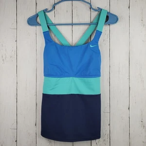 Nike Swim Tankini Racerback Swimsuit Womens Sz M Medium Blue Multicolor Summer - Picture 1 of 6