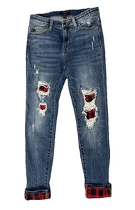 Judy Blue Jeans Skinny Fit Stretch Distressed Buffalo Plaid Women’s Size 7/28 - Picture 1 of 9