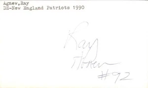 Ray Agnew Signed 3x5 Index Card Cut Patriots Giants Autograph Den - Picture 1 of 1