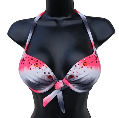 Top de bikini de natación Victoria's Secret rosa push-up 34A pedrería tie dye con aros Foto 1 de 4