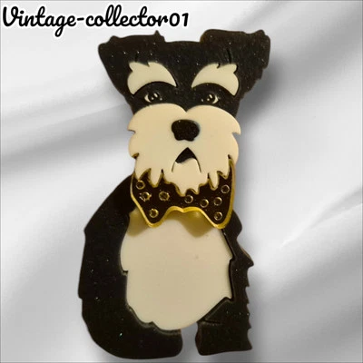 Broche Moderno Arcrílico Hecho a Mano 3D Lindo Schnauzer Perro Cachorro En Caja BN Broche de Regalo Foto 1 de 4