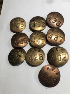 Vintage H.E.B. Brass Employee Badge Lot 10 California Estate Sale - Picture 1 of 11