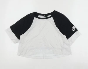Nike Girls Colourblock Mesh Sleeve T-Shirt Black White L - Picture 1 of 12
