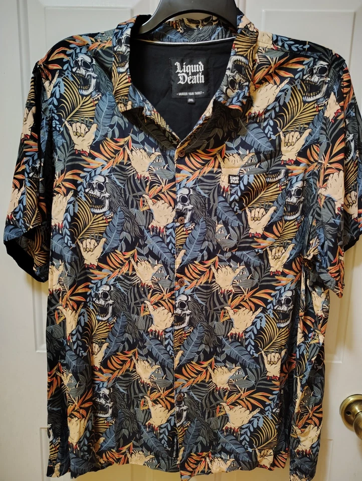 Liquid Death 短袖衬衫男式 2xl 'Hang Loose/Grim Reaper' 印花 — 第 1/4 张图片