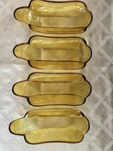 Vintage Glass Amber Hot Dog Plate Dish Banana Split Boats Dishes Set Of 4 - Picture 1 of 1