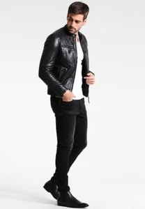 Neu Herren Biker Leder Schwarz Echtleder Motorrad Jacke XS-2XL FB2006 - Bild 1 von 4