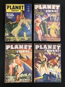 Lot 4 PLANET STORIES pulps  1945-1947  Cummings Brackett Bradbury Fox MORE - Picture 1 of 24