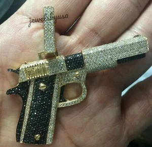 Men's Jewelry 3D Mini Gun Shape 2.1Ct Color Cubic Zirconia Fancy Pendant - Picture 1 of 4