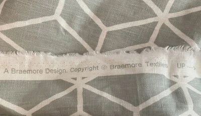 BRAEMORE GREEN WHITE 100% LINEN UPHOLSTERY FABRIC 2.5 Yards Bethe Geometric 96” - Image 1 of 4