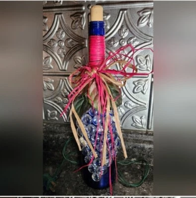 Кобальтовая синяя винная бутылка светлое вино для любителей подарок бар декор - Изображение 1 из 4