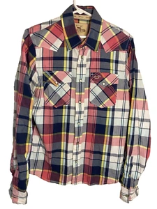 Hollister Western Shirt Mens Large Multicolor Plaid Super Cut Long Sleeve Cotton - Picture 1 of 10