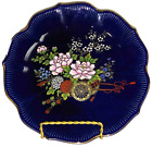 Cobalt Blue Scallop Edge Plate Oriental Flower Cart Design 22 Kt Gold Vintage