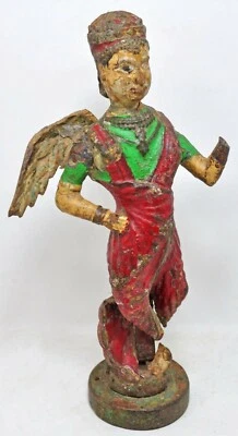 Antigua estatuilla de ídolo de diosa de terracota de madera original pintura artesanal antigua Foto 1 de 4