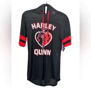 NWT DC Harley Quinn Unisex Black Red Graphic Pull Over Hoodie Shirt - Size M - Picture 1 of 6