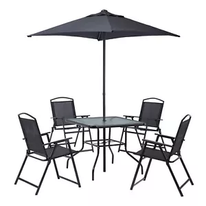 6-Piece Outdoor Dining Set Patio Furniture Folding Chair and Table with Umbrella - Picture 1 of 7