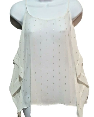 Blusa JLO Talla XS Oro Transparente Adornada Hombro Frío Botón Borde Espalda Blanca Foto 1 de 4
