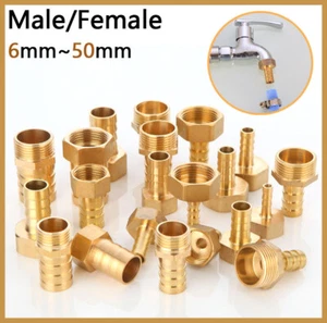 Brass Pipe Fitting BSP Male/Female Thread Barb Hose Tail End Connector 6mm~50mm - Picture 1 of 49