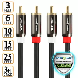 FosPower 3 6 10 15 25 FT Gold Plated RCA Male L/R Stereo Audio Cable Cord Plug - Picture 1 of 15