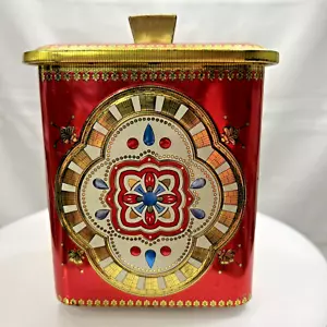Vtg 6" Baret Ware Art Embossed Metal Tea Biscuit Tin Floral Made in England - Imagen 1 de 6