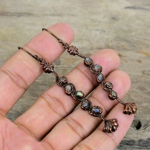 New Year Sale Copper Natural Ethiopian Opal Drop Dangle Electroformed Earrings - Picture 1 of 6